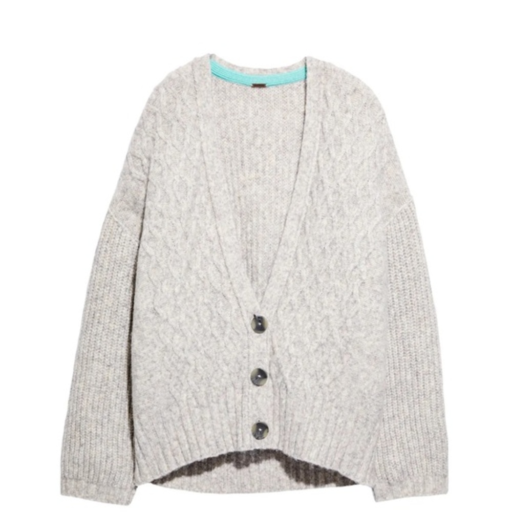 Free People Molly Gray Cable Knit Cardigan